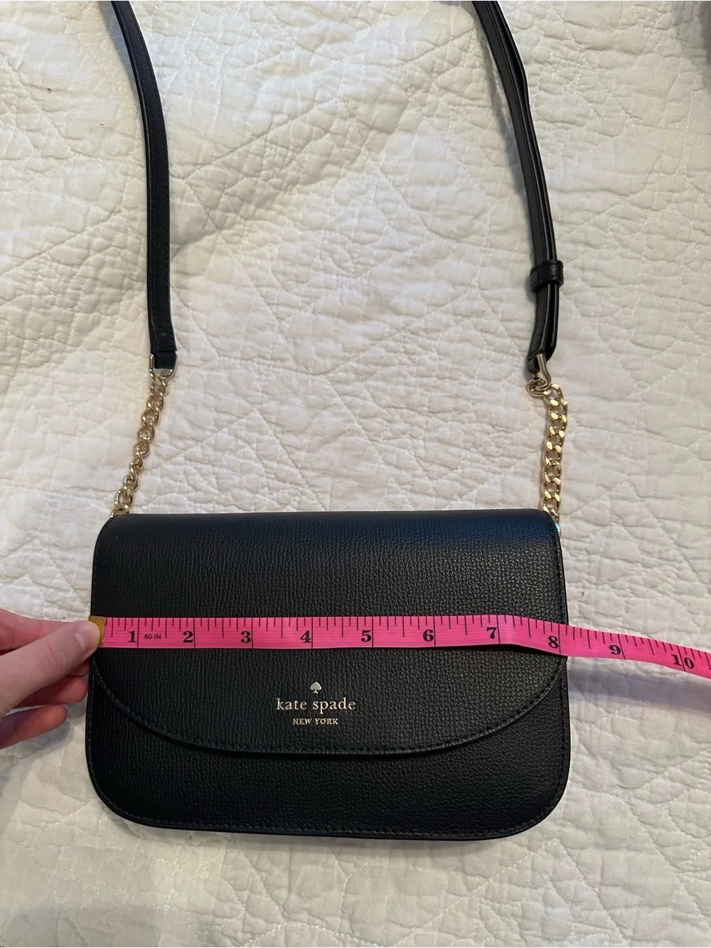 kate spade black leather shoulder bag with gold chain